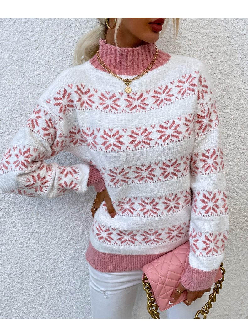 CM | Jersey de cuello alto con copo de nieve para mujer 2024