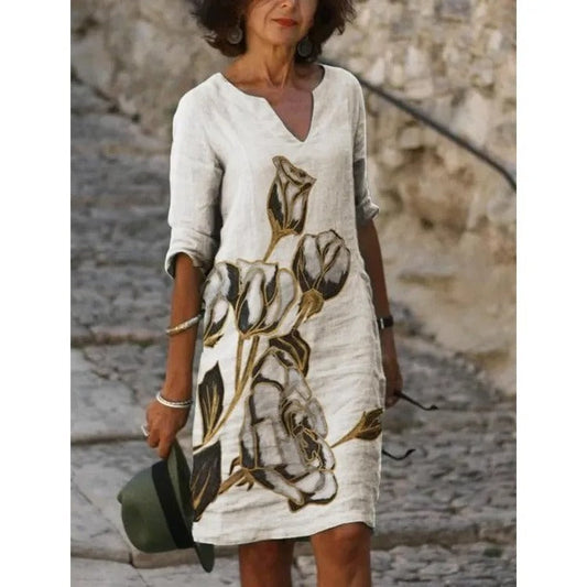 KL | Vestido midi con escote en V y estampado floral