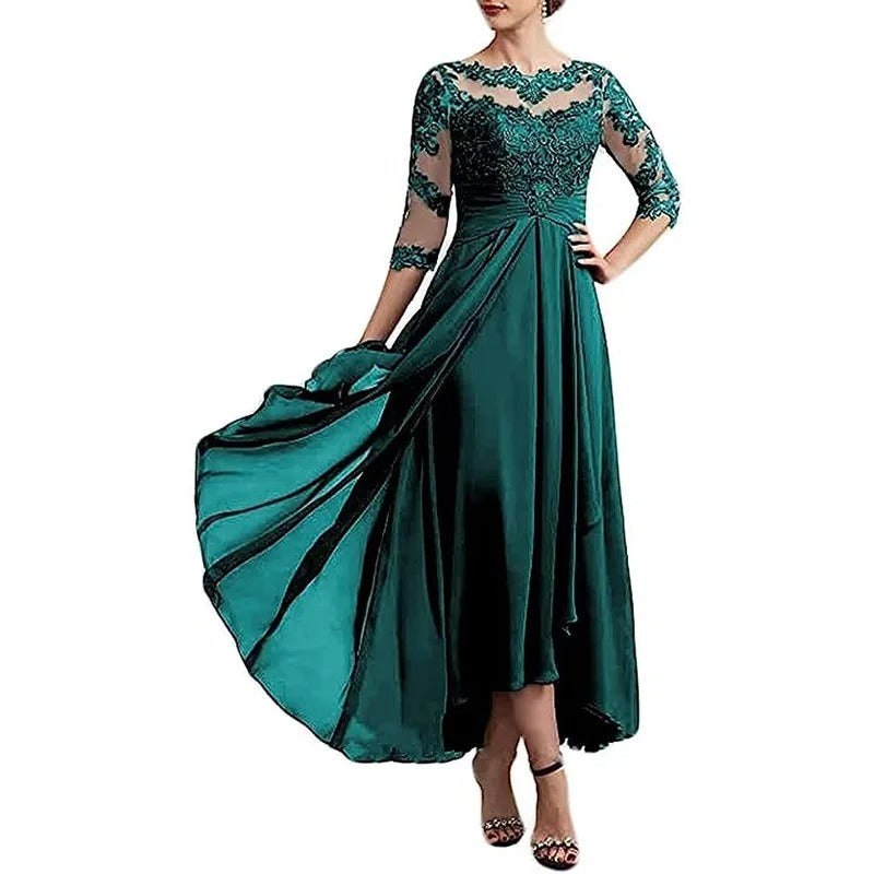 KL | maxi vestido de gasa con mangas transparentes de largo midi