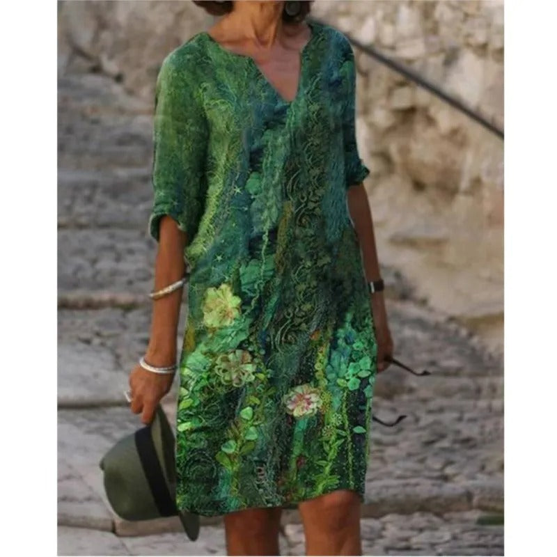 KL | Vestido midi con escote en V y estampado floral