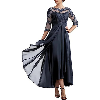 KL | maxi vestido de gasa con mangas transparentes de largo midi