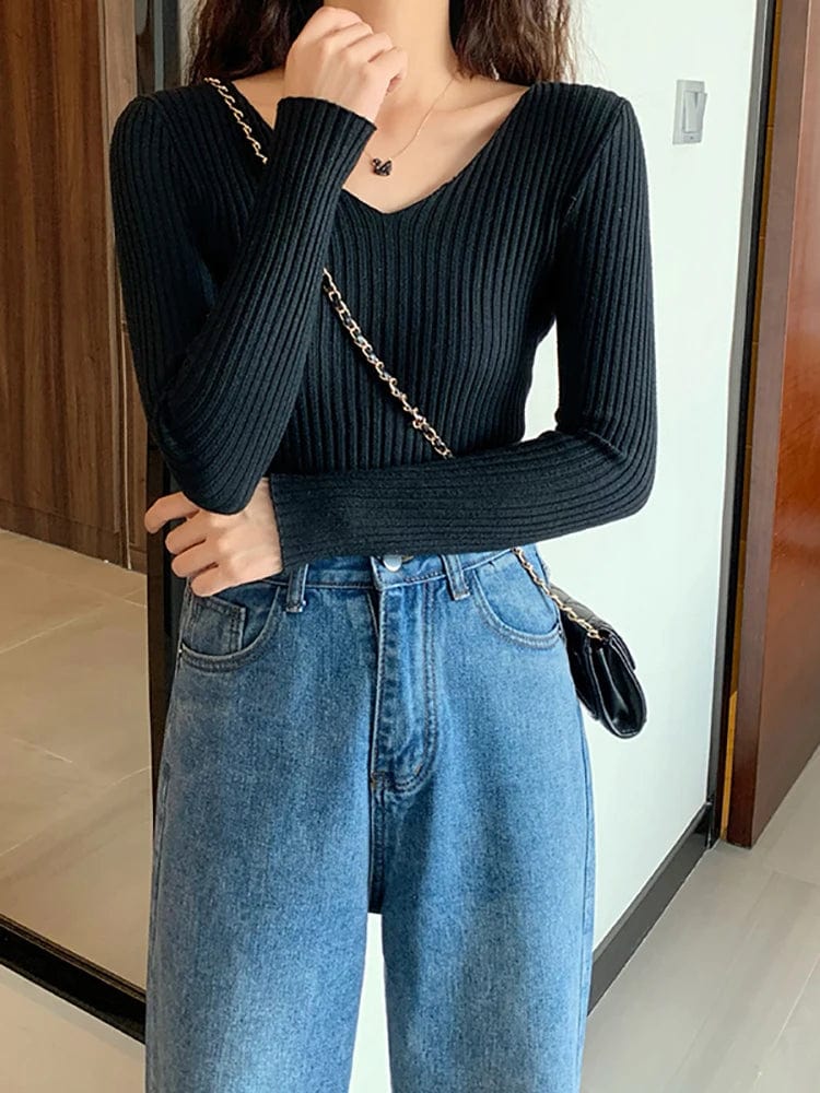 CM | Jersey básico de punto con cuello en V