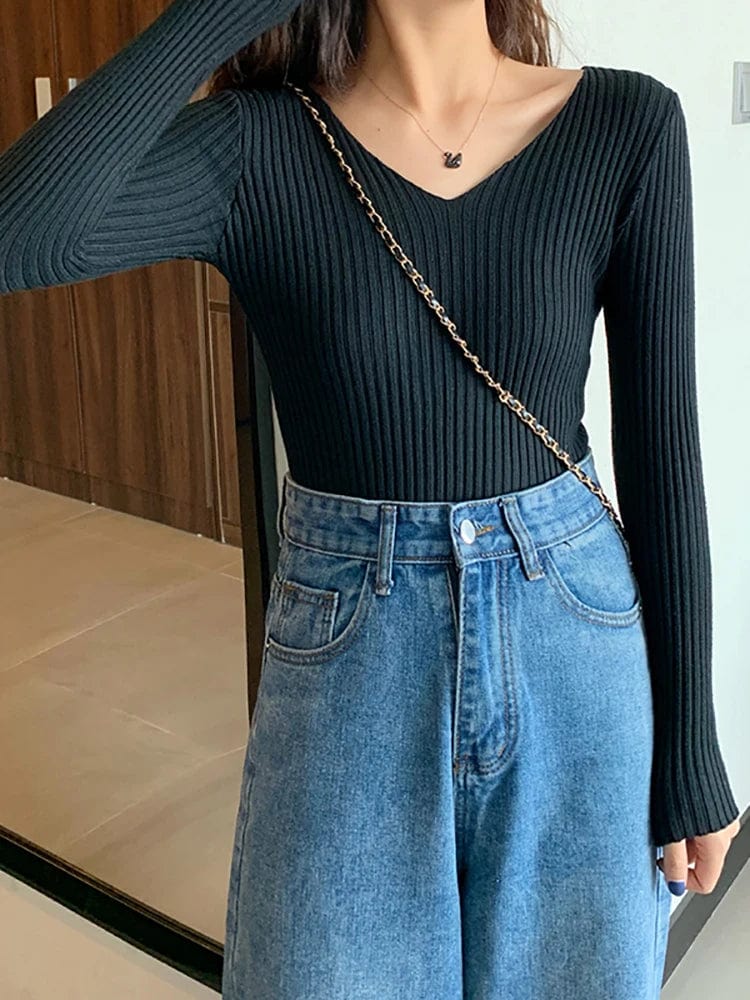 CM | Jersey básico de punto con cuello en V