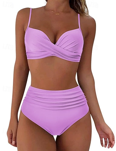 Bathing Suit Swimsuits High Waisted Bikini Colored Uv Protection Elastic Sleeveless Swimwear Swimsuit Surfing Diving Swimming Summer