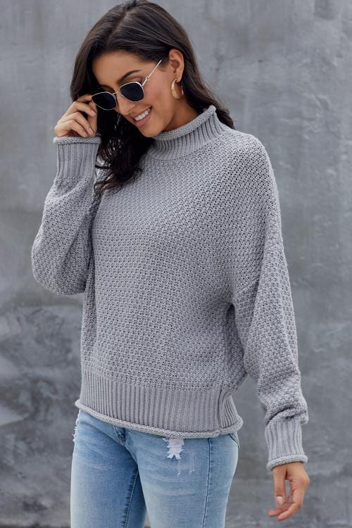 CM | MW Jersey de mujer en gris, jersey de cuello alto de manga larga