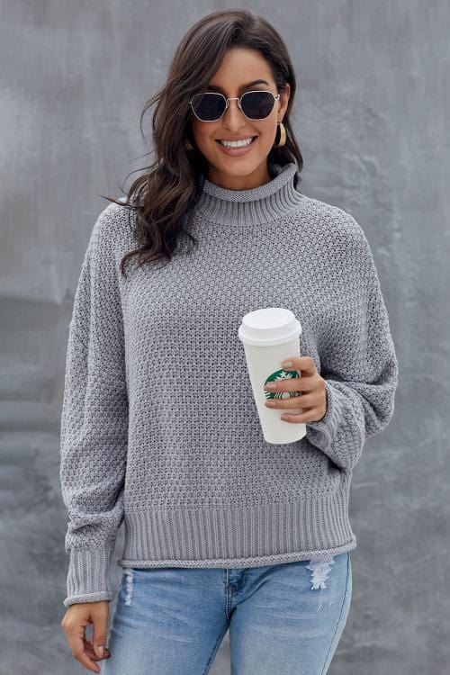 CM | MW Jersey de mujer en gris, jersey de cuello alto de manga larga
