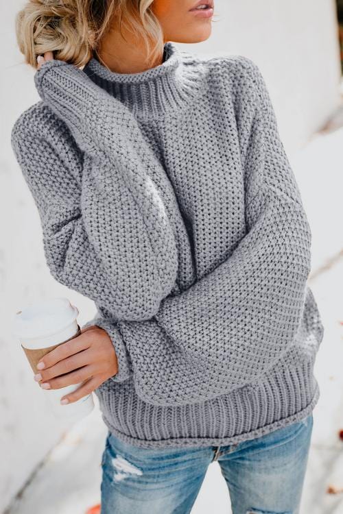 CM | MW Jersey de mujer en gris, jersey de cuello alto de manga larga