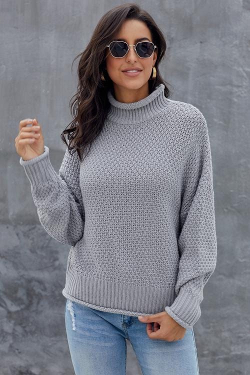 CM | MW Jersey de mujer en gris, jersey de cuello alto de manga larga
