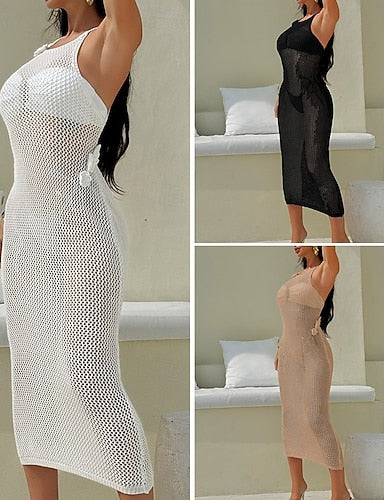 Swimwear Cover Up Swim Dress Swimsuit Cut Out Vacation Beach Wear Color Halter Neck Sleeveless Long Sleeve Bathing Suits