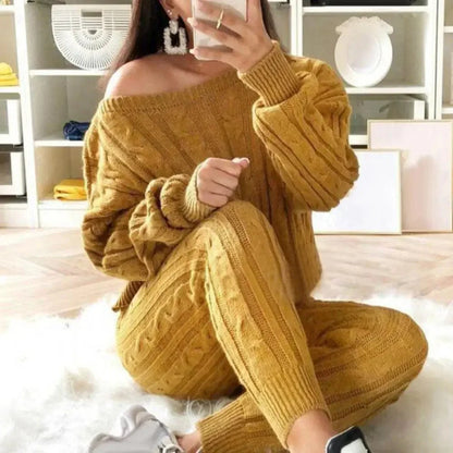 CM | MW -Traje largo de punto de 2 piezas para mujer con jersey grueso