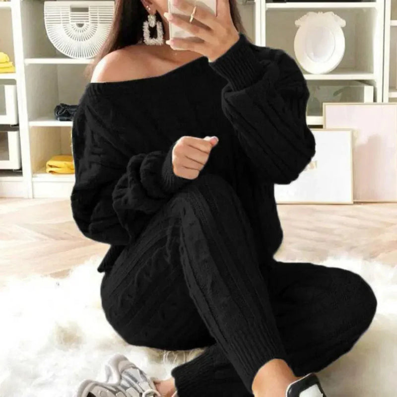 CM | MW -Traje largo de punto de 2 piezas para mujer con jersey grueso