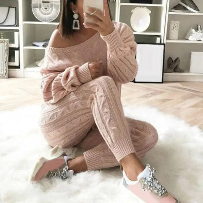 CM | MW -Traje largo de punto de 2 piezas para mujer con jersey grueso