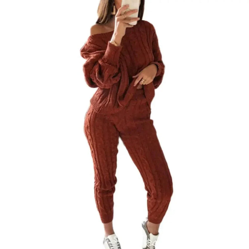 CM | MW -Traje largo de punto de 2 piezas para mujer con jersey grueso