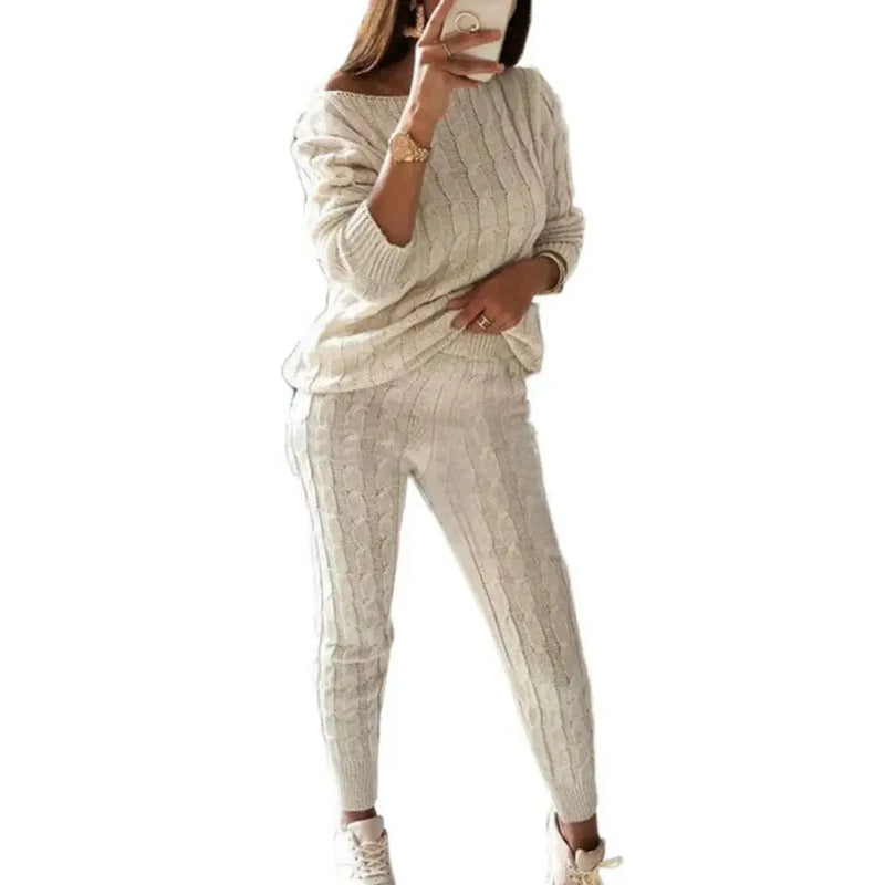 CM | MW -Traje largo de punto de 2 piezas para mujer con jersey grueso