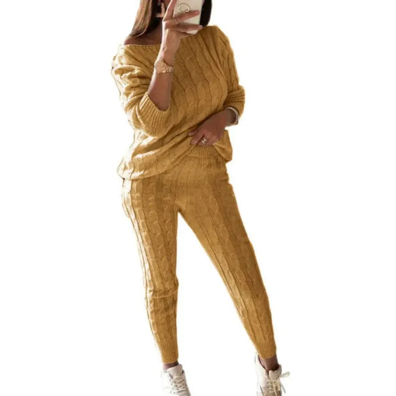 CM | MW -Traje largo de punto de 2 piezas para mujer con jersey grueso