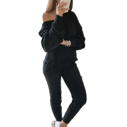 CM | MW -Traje largo de punto de 2 piezas para mujer con jersey grueso