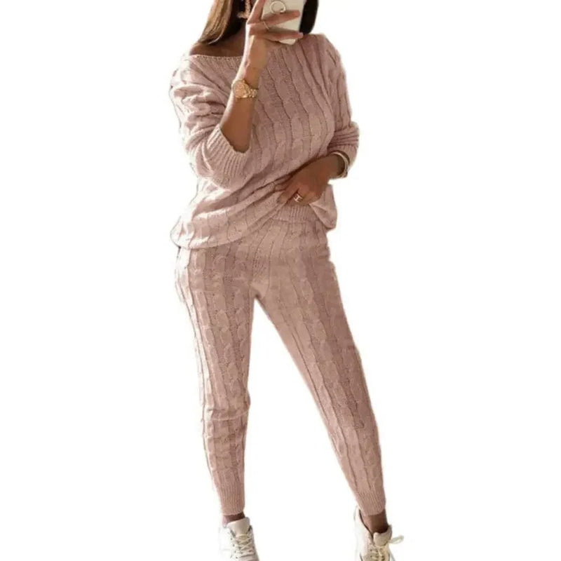 CM | MW -Traje largo de punto de 2 piezas para mujer con jersey grueso