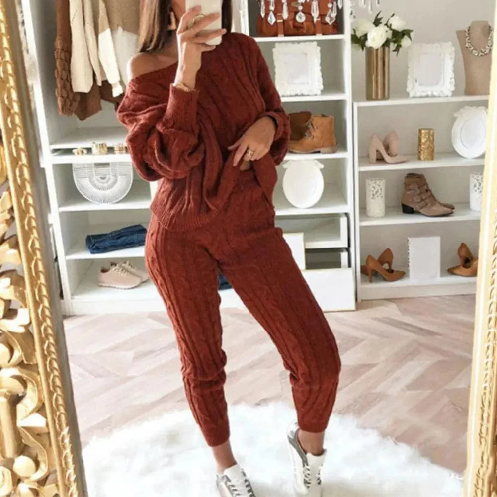 CM | MW -Traje largo de punto de 2 piezas para mujer con jersey grueso