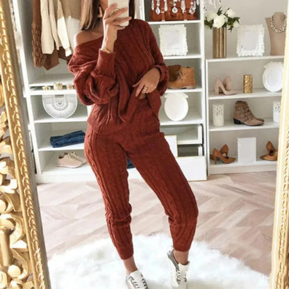 CM | MW -Traje largo de punto de 2 piezas para mujer con jersey grueso