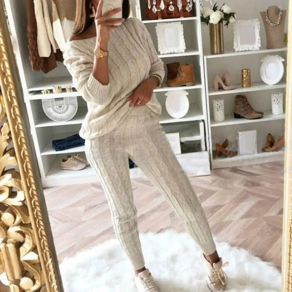 CM | MW -Traje largo de punto de 2 piezas para mujer con jersey grueso