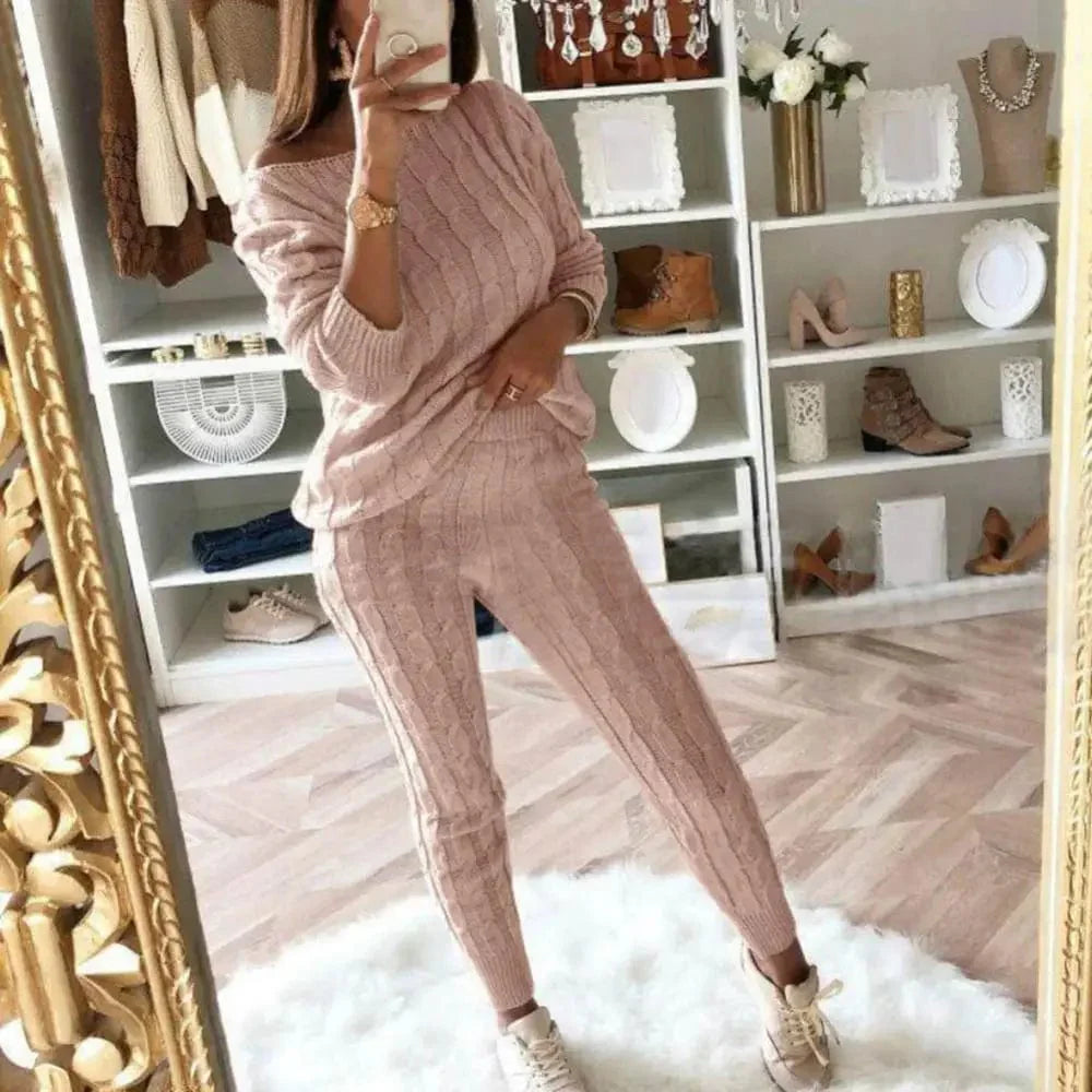 CM | MW -Traje largo de punto de 2 piezas para mujer con jersey grueso