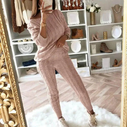 CM | MW -Traje largo de punto de 2 piezas para mujer con jersey grueso