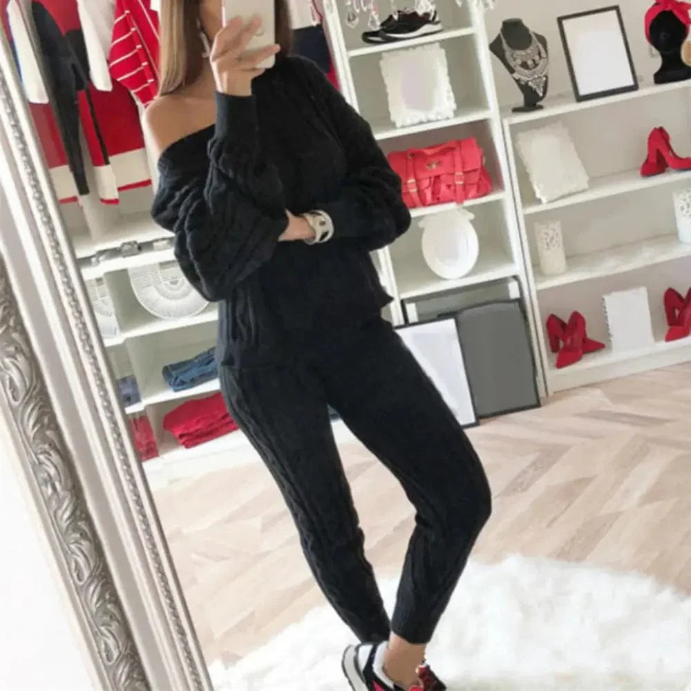 CM | MW -Traje largo de punto de 2 piezas para mujer con jersey grueso