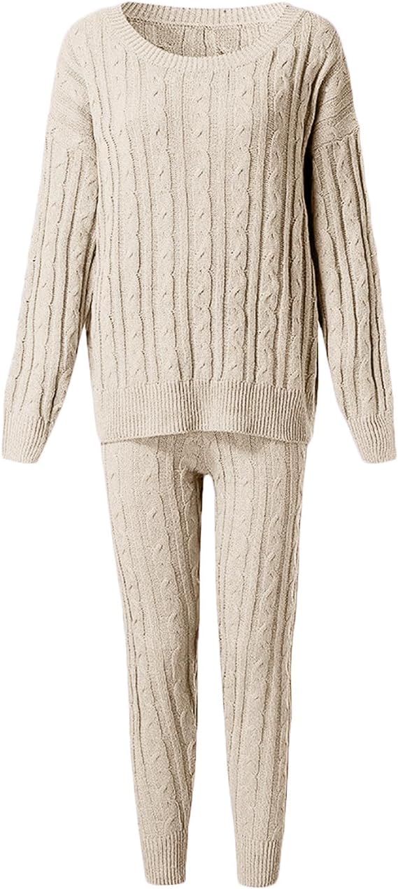 CM | MW -Traje largo de punto de 2 piezas para mujer con jersey grueso
