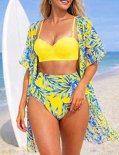 Bikini Sets Bathing Suit Swimsuits Tropical With Cover Up Uv Protection Elastic Sleeveless Swimwear Swimsuit Surfing Diving Swimming Summer