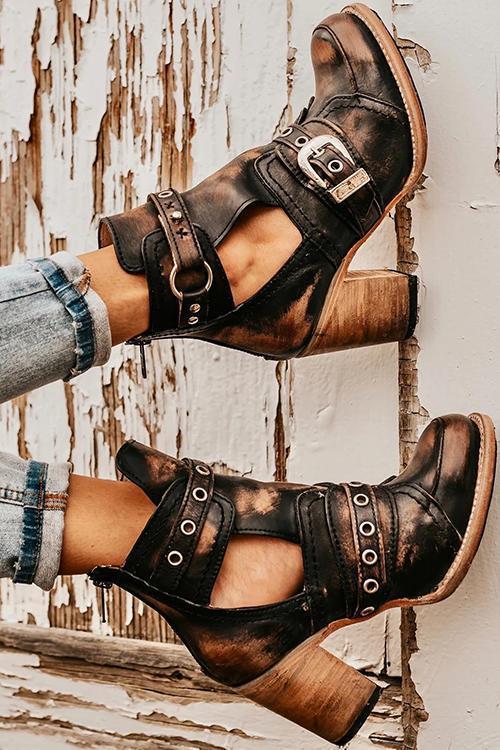 KL | Botín rústico con tacón en bloque