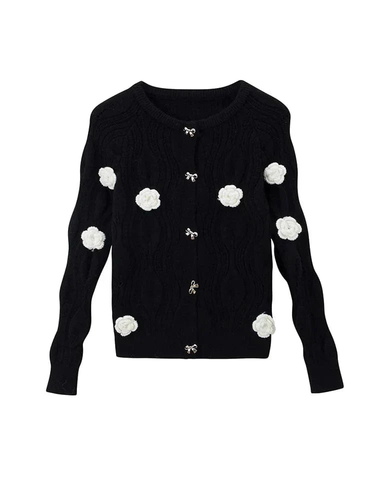 CM | Elegante jersey negro con flores en 3D y diseño de un solo pecho