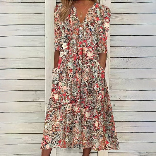 KL | Vestido floral con escote en V y bolsillos laterales