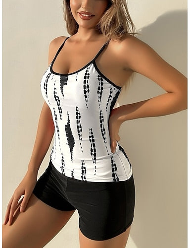 Tankini 2 Piece Swimsuit Ruched High Waist Tummy Control High Waist Slim Backless Vacation Beach Wear U Neck Sleeveless Bathing Suits
