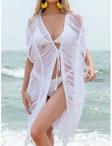Swimwear Cover Up Swimsuit Vacation Beach Wear Color V Neck Short Sleeves Bathing Suits