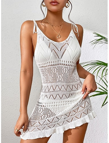 Swimwear Cover Up Swim Dress Swimsuit Cut Out Vacation Beach Wear Color V Neck Sleeveless Bathing Suits