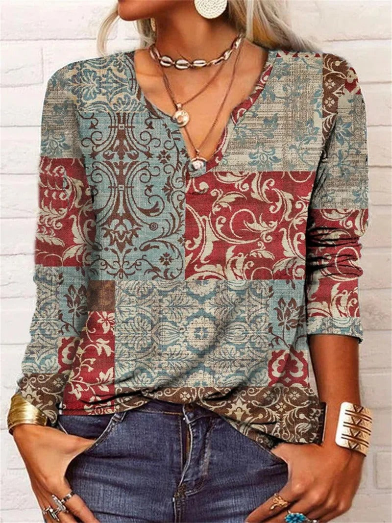 KL | top de manga larga con estampado boho patchwork