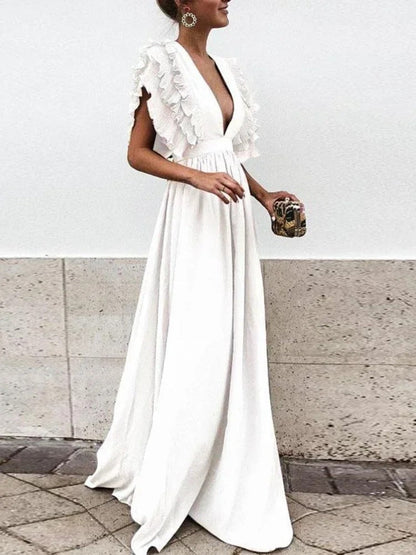 KL | Elegante vestido con escote en V y mangas con volantes