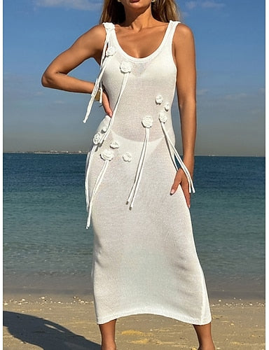 Swimwear Cover Up Swim Dress Swimsuit Vacation Beach Wear Color U Neck Sleeveless Bathing Suits