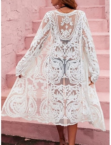 Swimwear Cover Up Swimsuit Lace Vacation Beach Wear Long Sleeve Bathing Suits