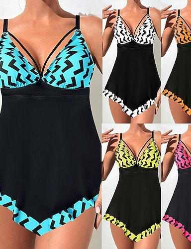 Swimwear 2 Piece Cheeky Swimsuit Backless Vacation Beach Wear Graphic V Neck Sleeveless Bathing Suits