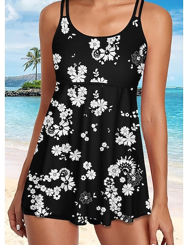 Swimwear Tankini Swimsuit Cool Flower Sleeveless Bathing Suits