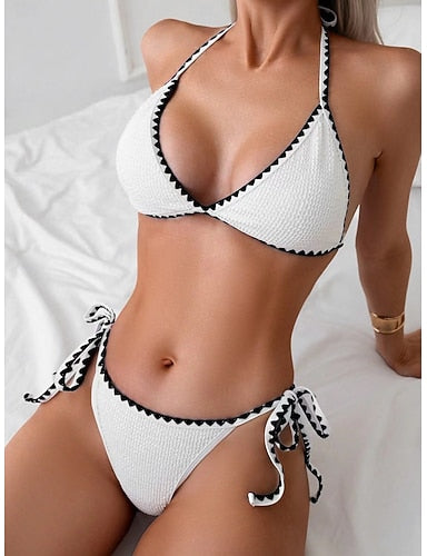 Bikini 2 Piece Swimsuit Cheeky Slim Backless Vacation Beach Wear Color Halter Neck Sleeveless Bathing Suits