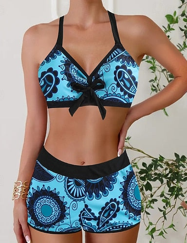 Swimwear 2 Piece Shorts Swimsuit Backless Vacation Beach Wear Halter Neck Sleeveless Bathing Suits